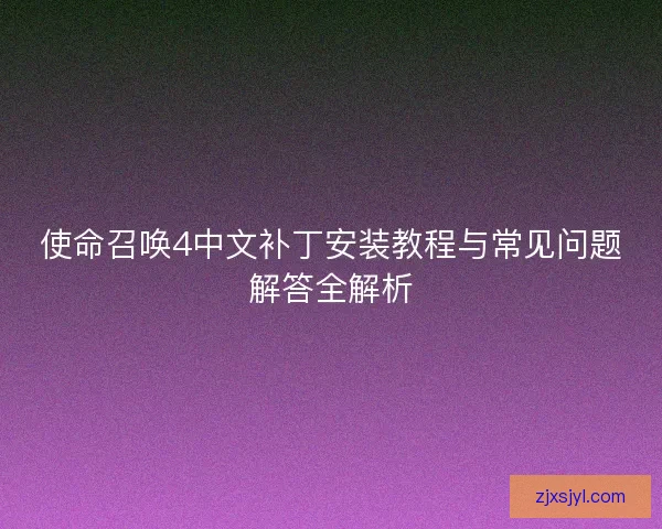 使命召唤4中文补丁安装教程与常见问题解答全解析